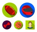 Red protective helmet, rugby ball, basketball ball, dumbbells. Sport set collection icons in flat style vector symbol Royalty Free Stock Photo