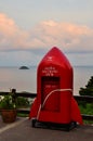 Red public post box rocket model for thai people and foreign traveler travel visit take photo and use send letter mail at outdoor