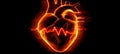 Red pulse line on abstract heart shape, health, cardiology concept on dark background. Royalty Free Stock Photo