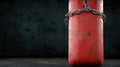 Red punching bag with chains studio lighting dark background Royalty Free Stock Photo