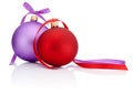 Red and Purple Christmas Ball with ribbon bow Isolated on white Royalty Free Stock Photo