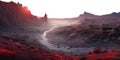 red and purple dry planet surface. alien planet landscape. science fiction fantasy terrain. Transparent PNG background.