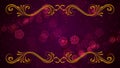 Red Purple Flower Shapes Pattern With Glitter Dust Background With Golden Vine Flourish Decorative Frame Ornaments
