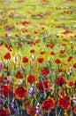 Red and purple flowers in yellow grass. Flower field, meadow flowers monet painting claude impressionism Royalty Free Stock Photo