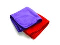 Red and purple color micro fiber towel on white background Royalty Free Stock Photo