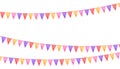 Red purple orange paper bunting party flags isolated on white background. Royalty Free Stock Photo