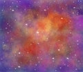 Red, purple and orange space illustration background with a bright white stars Royalty Free Stock Photo
