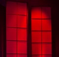 Red and Purple stage lighting for display interior wall panels