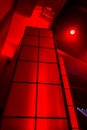 Red and Purple stage lighting for display interior wall panels