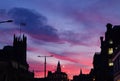 Sunset over Princes Street in Edinburgh, Scotland, United Kingdom