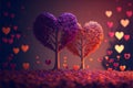 Red and purple surreal trees with hearts
