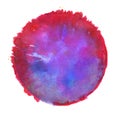 Red, purple, violet and blue watercolor round circle texture splash isolated on white background with uneven edges. Blank multicol Royalty Free Stock Photo