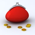 Red purse with gold coins 3d Royalty Free Stock Photo