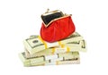 Red purse and money Royalty Free Stock Photo