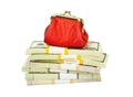 Red purse and money Royalty Free Stock Photo