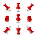 Red push pins isolated on white background. Office thumbtacks or pushpins vector Royalty Free Stock Photo