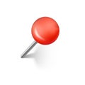 Red push pins with shadow. Realistic office push pin. Vector illustration