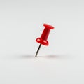 RedAIgenerated pushpin with a metallic needle protruding into a white surface. The pushpin has a Royalty Free Stock Photo