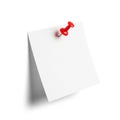 Red Pushpin Securing a Blank White Paper Note on a White Background with Shadow empty Royalty Free Stock Photo
