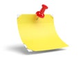 Red pushpin on yellow note isolated on white background Royalty Free Stock Photo