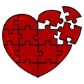 Red Puzzle Heart Shaped Drawing Vector Illustration