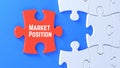 Red Puzzle Piece with Market Position Text Completing White Jigsaw on Blue Background Royalty Free Stock Photo