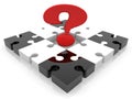 A red question mark in the center of a black and white puzzle Royalty Free Stock Photo