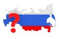 Red Question Mark in Front of Russian Map with Flag. 3d Rendering