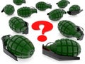 Red question mark between green hand grenades Royalty Free Stock Photo