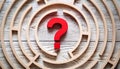 Red Question Mark Inside Wooden Maze Concept for Problem Solving Strategy and Decision Making Royalty Free Stock Photo