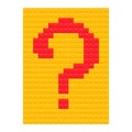 Red question mark made from brick blocks of the constructor on an orange background. Royalty Free Stock Photo
