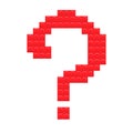 Red question mark made from brick blocks of the constructor on white background. Royalty Free Stock Photo