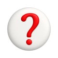 Red question mark symbol on white button. question icon. 3d realistic design element