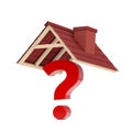 Red Question Mark Under Red Tile Roof. 3d Rendering Royalty Free Stock Photo