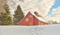 Red Quilt Barn in the Winter Snow Royalty Free Stock Photo