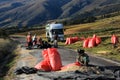 Red quinoa harvest on the road, andean highlands Peru