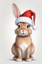 A red rabbit in a New Year's hat, drawn on a light background Royalty Free Stock Photo