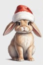 A red rabbit in a New Year's hat, drawn on a light background Royalty Free Stock Photo