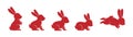 Red Rabbits set. Bunny symbols. Hare silhouette. Farm animal icon