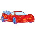 Red racing car with driver inside, toy, isolated object on a white background, vector illustration Royalty Free Stock Photo