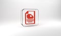 Red Racing helmet icon isolated on grey background. Extreme sport. Sport equipment. Glass square button. 3d illustration Royalty Free Stock Photo