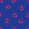 Red Racing helmet icon isolated seamless pattern on blue background. Extreme sport. Sport equipment. Vector Royalty Free Stock Photo