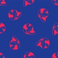 Red Racing helmet icon isolated seamless pattern on blue background. Extreme sport. Sport equipment. Vector Royalty Free Stock Photo