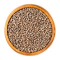 Red radish seeds, seeds for sprouting, Raphanus sativus, in a wooden bowl