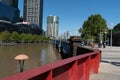 Red rail leading to Sandridge pedestrian bridge Royalty Free Stock Photo