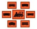 Red rail road icons set