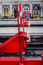 Red railway buffers in Paddington Railway Station, London, UK Royalty Free Stock Photo