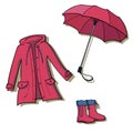 Red rainy weather clothes collection