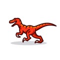 Red raptor logo, happy Velociraptor dinosaur, Vector illustration of cute cartoon dino character for children and scrap book