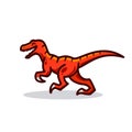 Red raptor logo, happy Velociraptor dinosaur, Vector illustration of cute cartoon dino character for children and scrap book Royalty Free Stock Photo